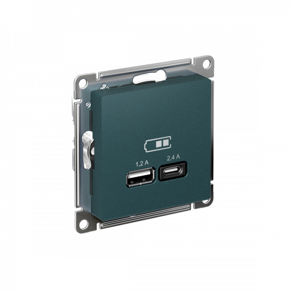 ATLASDESIGN USB РОЗЕТКА А+С, 5В/2,4А, 2х5В/1,2А, механизм, ИЗУМРУД