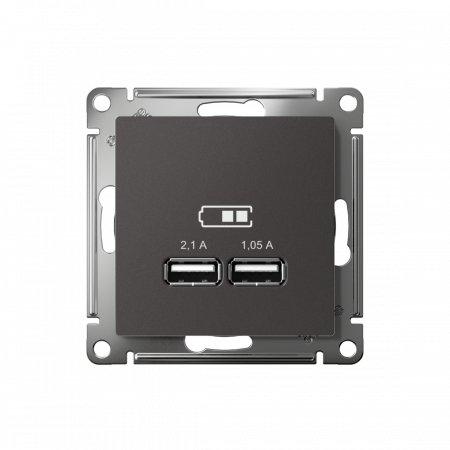 ATLASDESIGN USB РОЗЕТКА A+A, 5В/2,1А, 2х5В/1,05А, механизм, БАЗАЛЬТ