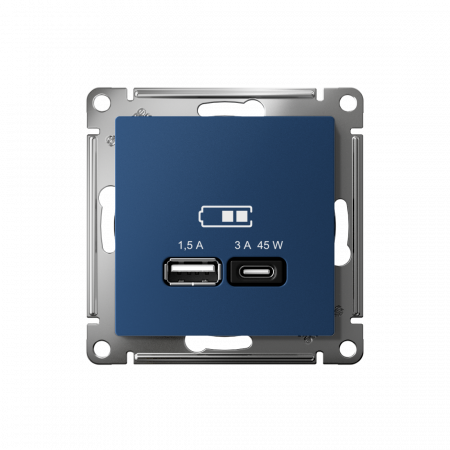 ATLASDESIGN USB РОЗЕТКА A + тип-C 45Вт высокоскор.заряд. QC, PD, механизм, АКВАМАРИН