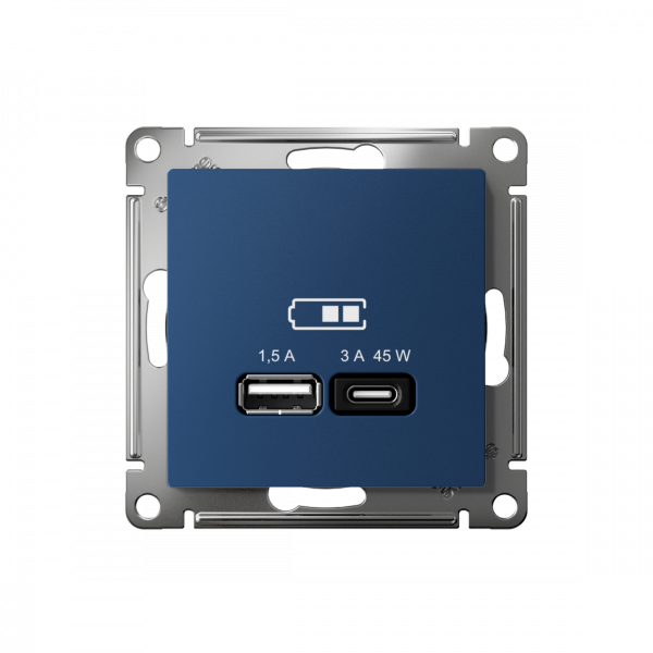 ATLASDESIGN USB РОЗЕТКА A + тип-C 45Вт высокоскор.заряд. QC, PD, механизм, АКВАМАРИН