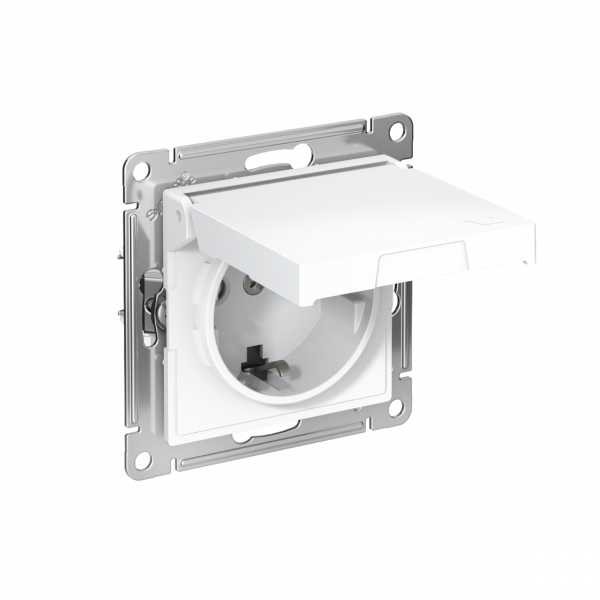 ATLASDESIGN РОЗЕТКА с заземлением со шторками с крышкой,16А,IP20, мех.,быстрозажим. клем., БЕЛЫЙ
