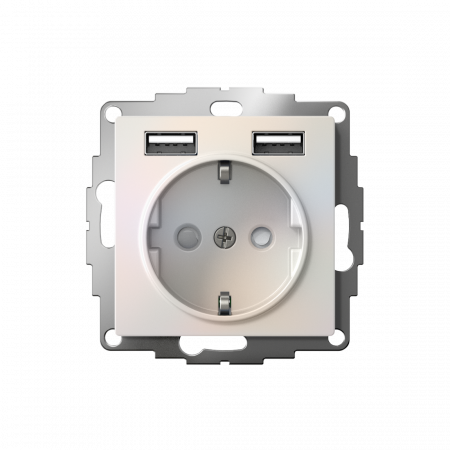 ATLASDESIGN РОЗЕТКА 16А c 2 USB A+A, 5В/2,4А, 2х5В/1,2А, механизм, ЖЕМЧУГ