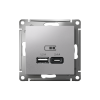 ATLASDESIGN USB РОЗЕТКА А+С, 5В/2,4А, 2х5В/1,2А, механизм, АЛЮМИНИЙ
