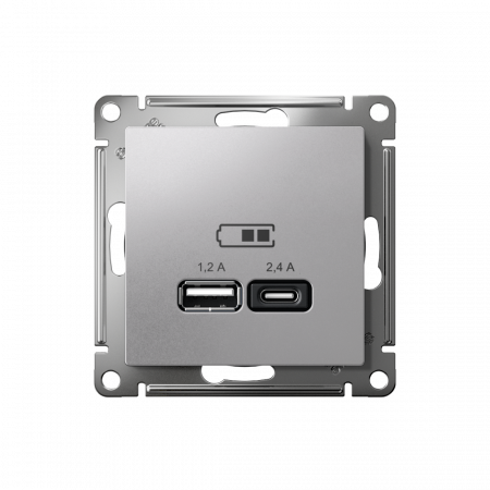 ATLASDESIGN USB РОЗЕТКА А+С, 5В/2,4А, 2х5В/1,2А, механизм, АЛЮМИНИЙ