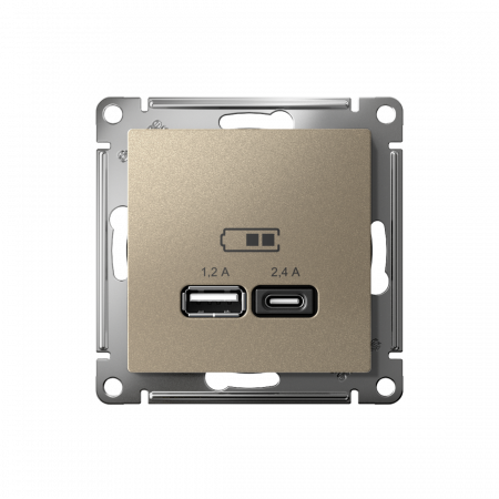 ATLASDESIGN USB РОЗЕТКА А+С, 5В/2,4А, 2х5В/1,2А, механизм, ШАМПАНЬ