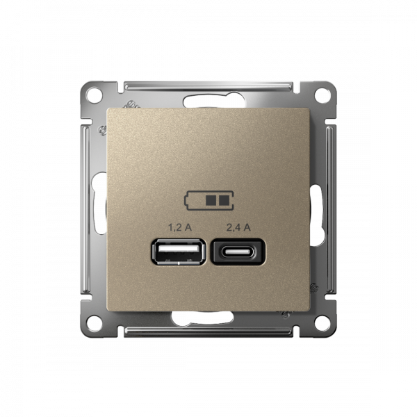 ATLASDESIGN USB РОЗЕТКА А+С, 5В/2,4А, 2х5В/1,2А, механизм, ШАМПАНЬ