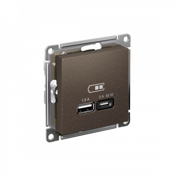 ATLASDESIGN USB РОЗЕТКА A + тип-C 45Вт высокоскор.заряд. QC, PD, механизм, МОККО