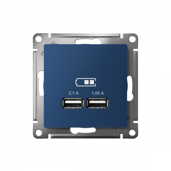 ATLASDESIGN USB РОЗЕТКА A+A, 5В/2,1А, 2х5В/1,05А, механизм, АКВАМАРИН