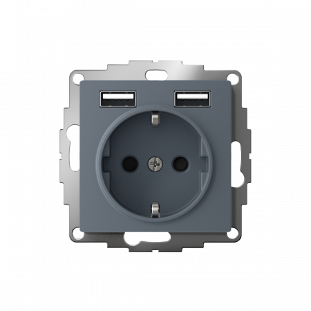 ATLASDESIGN РОЗЕТКА 16А c 2 USB A+A, 5В/2,4А, 2х5В/1,2А, механизм, ГРИФЕЛЬ
