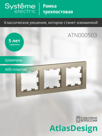 ATLASDESIGN 3-постовая РАМКА, универсальная, ШАМПАНЬ