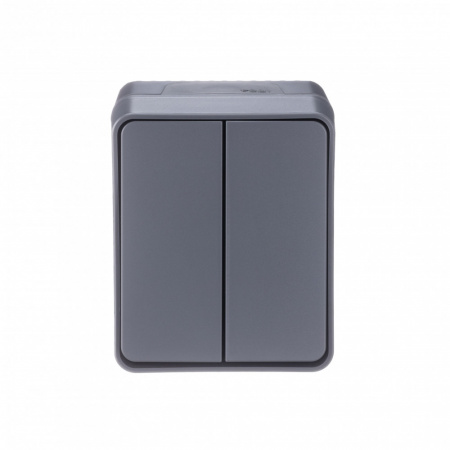 ATLASDESIGN PROFI IP54 О/У 2-клавишный ВЫКЛЮЧАТЕЛЬ, сх.5, 10АХ, АНТРАЦИТ