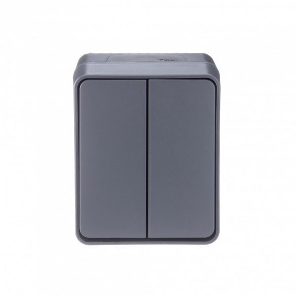 ATLASDESIGN PROFI IP54 О/У 2-клавишный ВЫКЛЮЧАТЕЛЬ, сх.5, 10АХ, АНТРАЦИТ