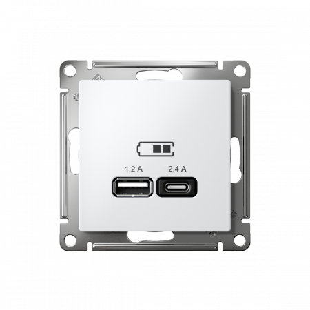 ATLASDESIGN USB РОЗЕТКА А+С, 5В/2,4А, 2х5В/1,2А, механизм, БЕЛЫЙ