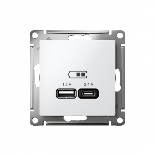 ATLASDESIGN USB РОЗЕТКА А+С, 5В/2,4А, 2х5В/1,2А, механизм, БЕЛЫЙ