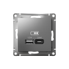 ATLASDESIGN USB РОЗЕТКА А+С, 5В/2,4А, 2х5В/1,2А, механизм, СТАЛЬ