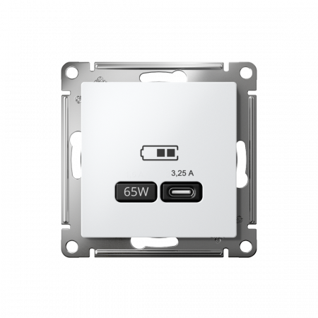 ATLASDESIGN USB РОЗЕТКА тип-С 65Вт высокоскор.заряд. QC, PD, механизм, БЕЛЫЙ