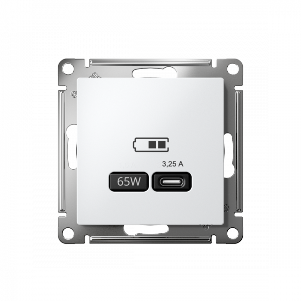 ATLASDESIGN USB РОЗЕТКА тип-С 65Вт высокоскор.заряд. QC, PD, механизм, БЕЛЫЙ