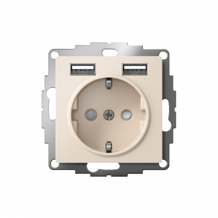 ATLASDESIGN РОЗЕТКА 16А c 2 USB A+A, 5В/2,4А, 2х5В/1,2А, механизм, БЕЖЕВЫЙ
