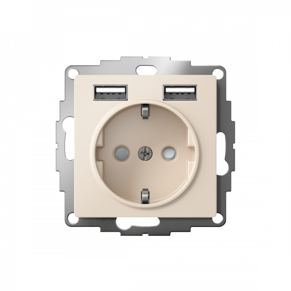ATLASDESIGN РОЗЕТКА 16А c 2 USB A+A, 5В/2,4А, 2х5В/1,2А, механизм, БЕЖЕВЫЙ