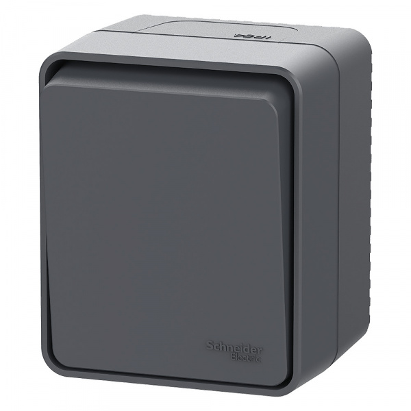 ATLASDESIGN PROFI IP54 О/У 1-клавишный ВЫКЛЮЧАТЕЛЬ КНОПОЧНЫЙ, сх.1, 10А, АНТРАЦИТ