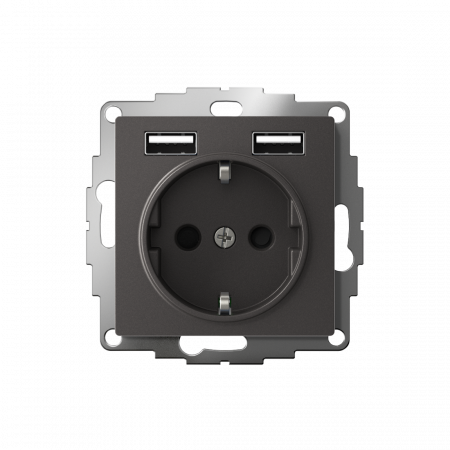ATLASDESIGN РОЗЕТКА 16А c 2 USB A+A, 5В/2,4А, 2х5В/1,2А, механизм, БАЗАЛЬТ