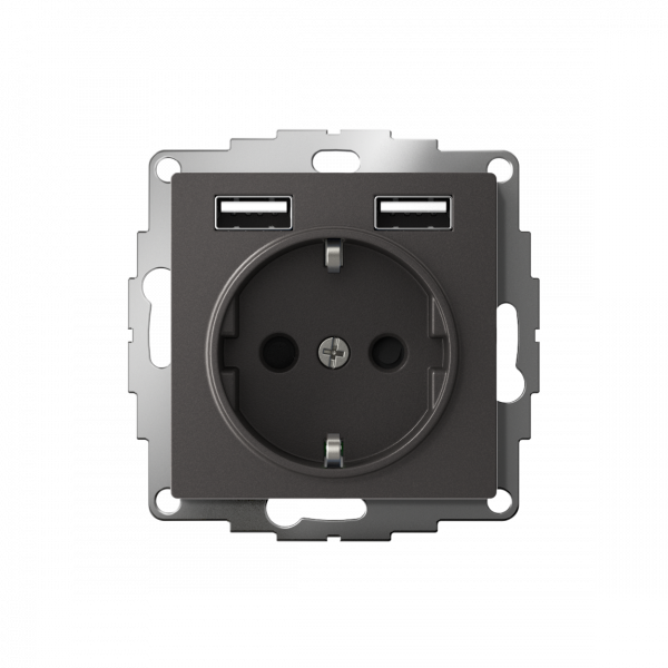 ATLASDESIGN РОЗЕТКА 16А c 2 USB A+A, 5В/2,4А, 2х5В/1,2А, механизм, БАЗАЛЬТ