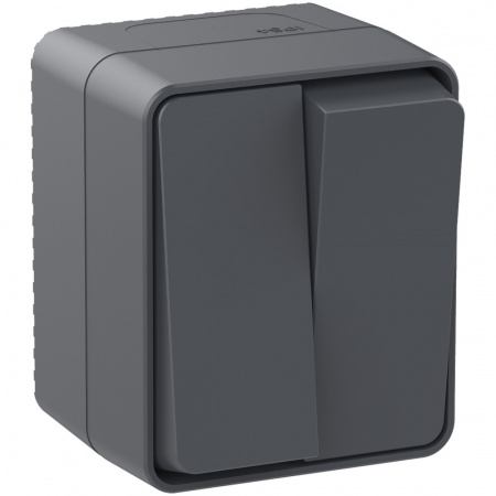 ATLASDESIGN PROFI IP54 О/У 2-клавишный ВЫКЛЮЧАТЕЛЬ, сх.5, 10АХ, АНТРАЦИТ