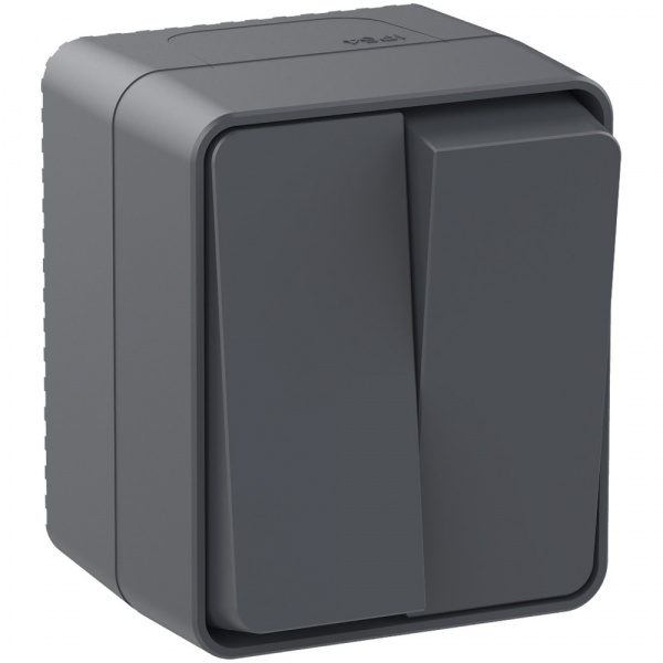 ATLASDESIGN PROFI IP54 О/У 2-клавишный ВЫКЛЮЧАТЕЛЬ, сх.5, 10АХ, АНТРАЦИТ