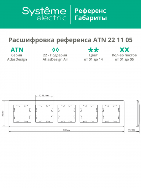 ATLASDESIGN AIR 5-постовая РАМКА, АКВАМАРИН/дымчатый черный