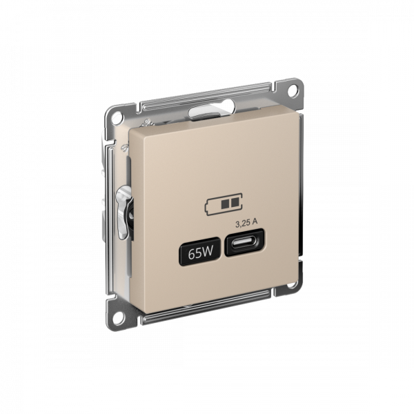 ATLASDESIGN USB РОЗЕТКА тип-С 65Вт высокоскор.заряд. QC, PD, механизм, ПЕСОЧНЫЙ