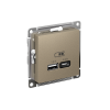 ATLASDESIGN USB РОЗЕТКА А+С, 5В/2,4А, 2х5В/1,2А, механизм, ШАМПАНЬ
