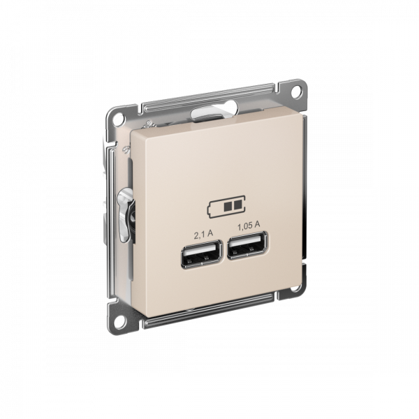 ATLASDESIGN USB РОЗЕТКА A+A, 5В/2,1А, 2х5В/1,05А, механизм, БЕЖЕВЫЙ