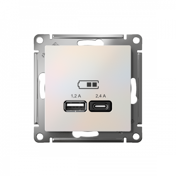 ATLASDESIGN USB РОЗЕТКА А+С, 5В/2,4А, 2х5В/1,2А, механизм, ЖЕМЧУГ