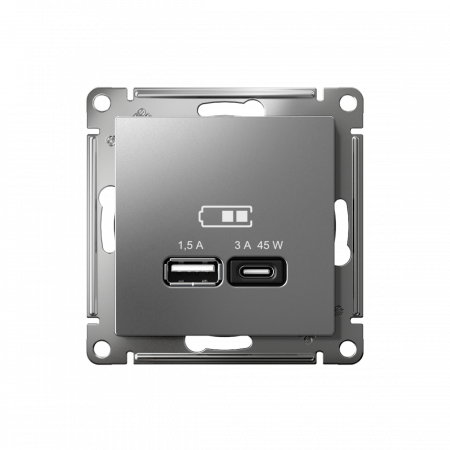 ATLASDESIGN USB РОЗЕТКА A + тип-C 45Вт высокоскор.заряд. QC, PD, механизм, СТАЛЬ