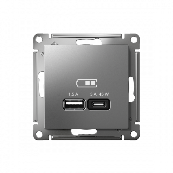 ATLASDESIGN USB РОЗЕТКА A + тип-C 45Вт высокоскор.заряд. QC, PD, механизм, СТАЛЬ