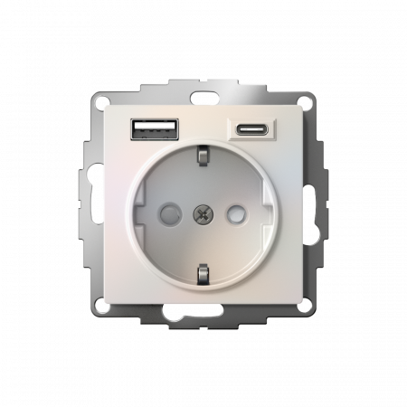 ATLASDESIGN РОЗЕТКА 16А c 2 USB A+C, 5В/2,4А/3,0А, 2х5В/1,5А, механизм, ЖЕМЧУГ