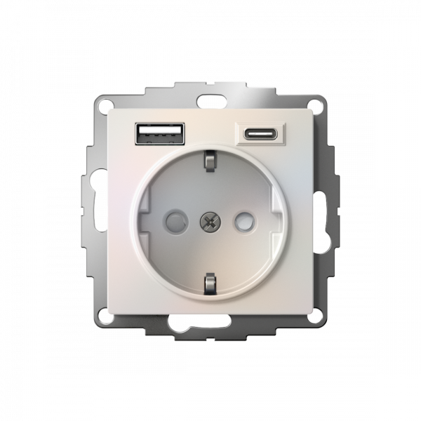 ATLASDESIGN РОЗЕТКА 16А c 2 USB A+C, 5В/2,4А/3,0А, 2х5В/1,5А, механизм, ЖЕМЧУГ