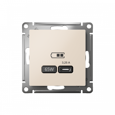 ATLASDESIGN USB РОЗЕТКА тип-С 65Вт высокоскор.заряд. QC, PD, механизм, БЕЖЕВЫЙ