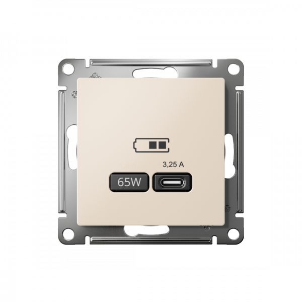 ATLASDESIGN USB РОЗЕТКА тип-С 65Вт высокоскор.заряд. QC, PD, механизм, БЕЖЕВЫЙ