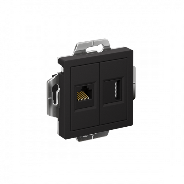 ATLASDESIGN РОЗЕТКА двойная HDMI+RJ45, кат. 5е, механизм, КАРБОН