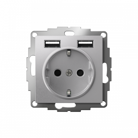 ATLASDESIGN РОЗЕТКА 16А c 2 USB A+A, 5В/2,4А, 2х5В/1,2А, механизм, АЛЮМИНИЙ