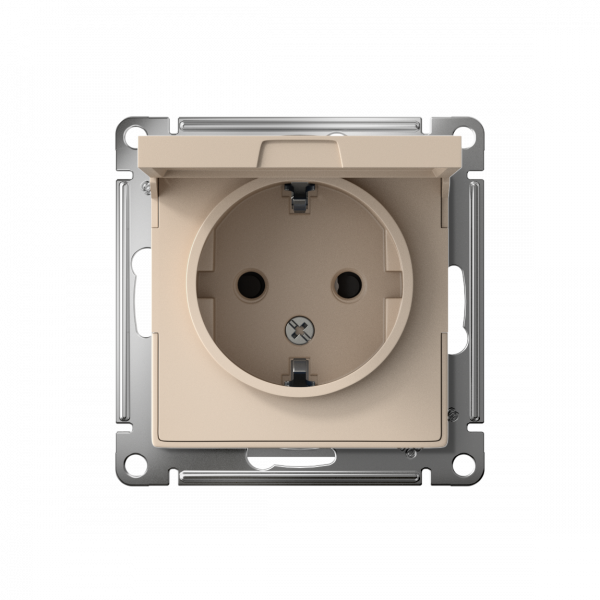 ATLASDESIGN РОЗЕТКА с заземлением со шторками с крышкой, 16А, IP20, механизм, ПЕСОЧНЫЙ
