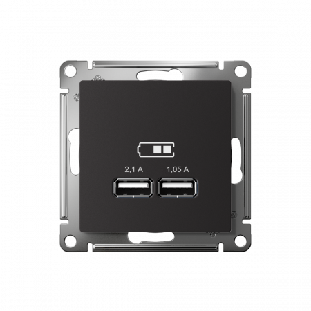 ATLASDESIGN USB РОЗЕТКА A+A, 5В/2,1А, 2х5В/1,05А, механизм, КАРБОН