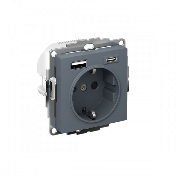 ATLASDESIGN РОЗЕТКА 16А c 2 USB A+C, 5В/2,4А/3,0А, 2х5В/1,5А, механизм, ГРИФЕЛЬ