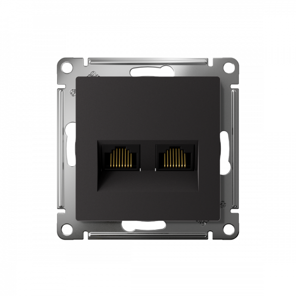 ATLASDESIGN РОЗЕТКА двойная компьютерная RJ45+RJ45 кат. 5e, механизм, КАРБОН