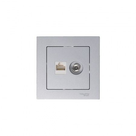 ATLASDESIGN РОЗЕТКА двойная ТВ + компьютерная RJ45 кат. 5e, механизм, АЛЮМИНИЙ
