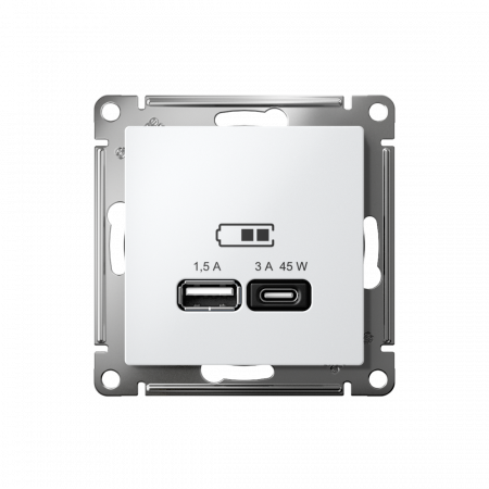 ATLASDESIGN USB РОЗЕТКА A + тип-C 45Вт высокоскор.заряд. QC, PD, механизм, ЛОТОС