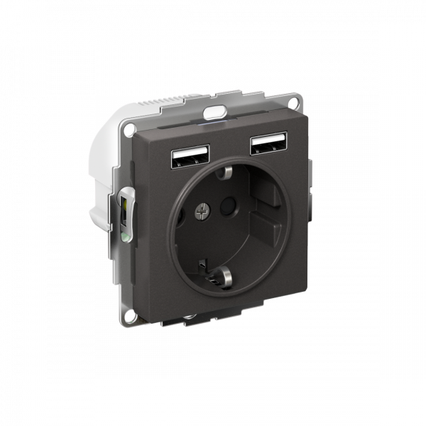 ATLASDESIGN РОЗЕТКА 16А c 2 USB A+A, 5В/2,4А, 2х5В/1,2А, механизм, БАЗАЛЬТ