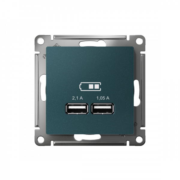 ATLASDESIGN USB РОЗЕТКА A+A, 5В/2,1А, 2х5В/1,05А, механизм, ИЗУМРУД