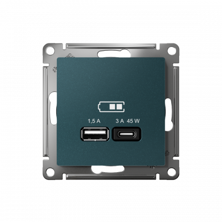 ATLASDESIGN USB РОЗЕТКА A + тип-C 45Вт высокоскор.заряд. QC, PD, механизм, ИЗУМРУД